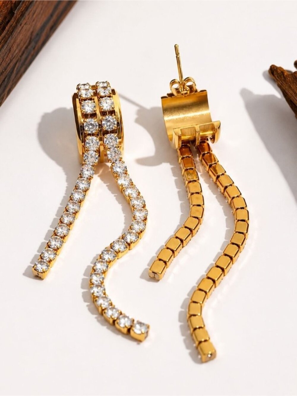 Gold Crystal Chain Drop Earrings